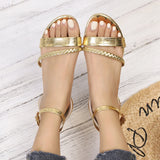 Summer plus size coarse heel sandals 2026 European and American fashion solid color flat bottomed low heel coarse heel sandals