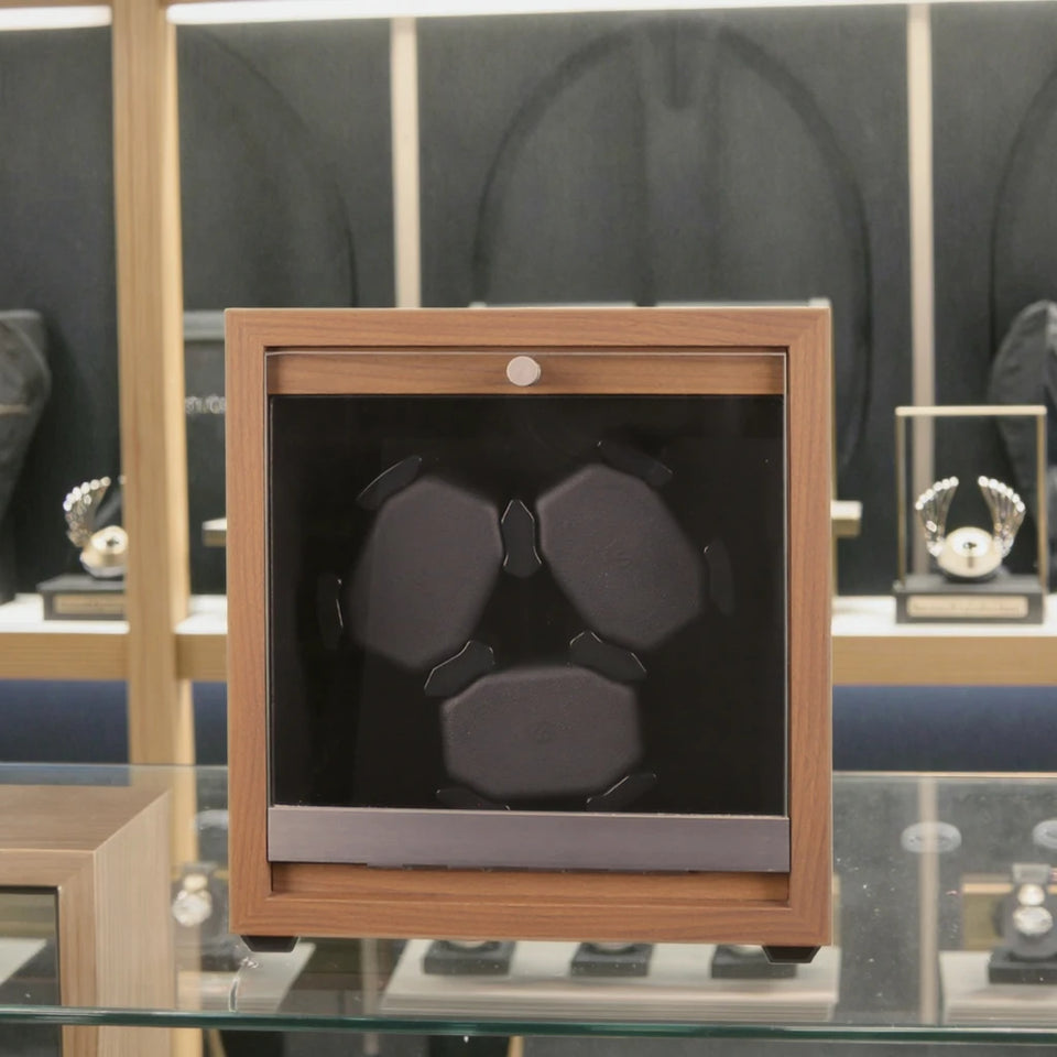 Watch Winder for Automatic Watches Box Storage 3 Slots Mechanical Watch Case Black Walnut Wood Safe Display Box LED Light