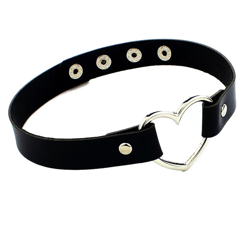 Woman Black Punk Choker Collar Necklace Sexy PU Leather Heart Lock Key Spike Chocker Gothic Cosplay Accessories Party Jewelry