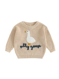 0-3T Toddler Baby Boy Girl Knit Sweater Silly Goose Embroidery Long Sleeve Knitted Sweatshirt Warm Fall Winter Clothes
