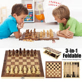 3 in 1 Chess Game Board Folding Storage Wooden Chess Board Sets Exquisite Chess Set Chess and Checkers Game Set