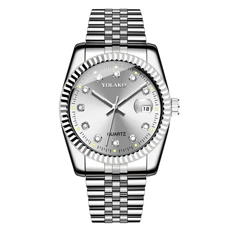 Fashion Diamond Calendar Mens Watches Business Luxury High Quality Quartz Watch For Men Stainless Steel Wristwatch Reloj Hombre