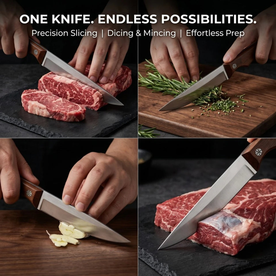 New Multi-Purpose Chef Knife Ultra-Sharp – Stainless Steel Ergonomic Wood Handle with Cover for Home & Commercial Cooking