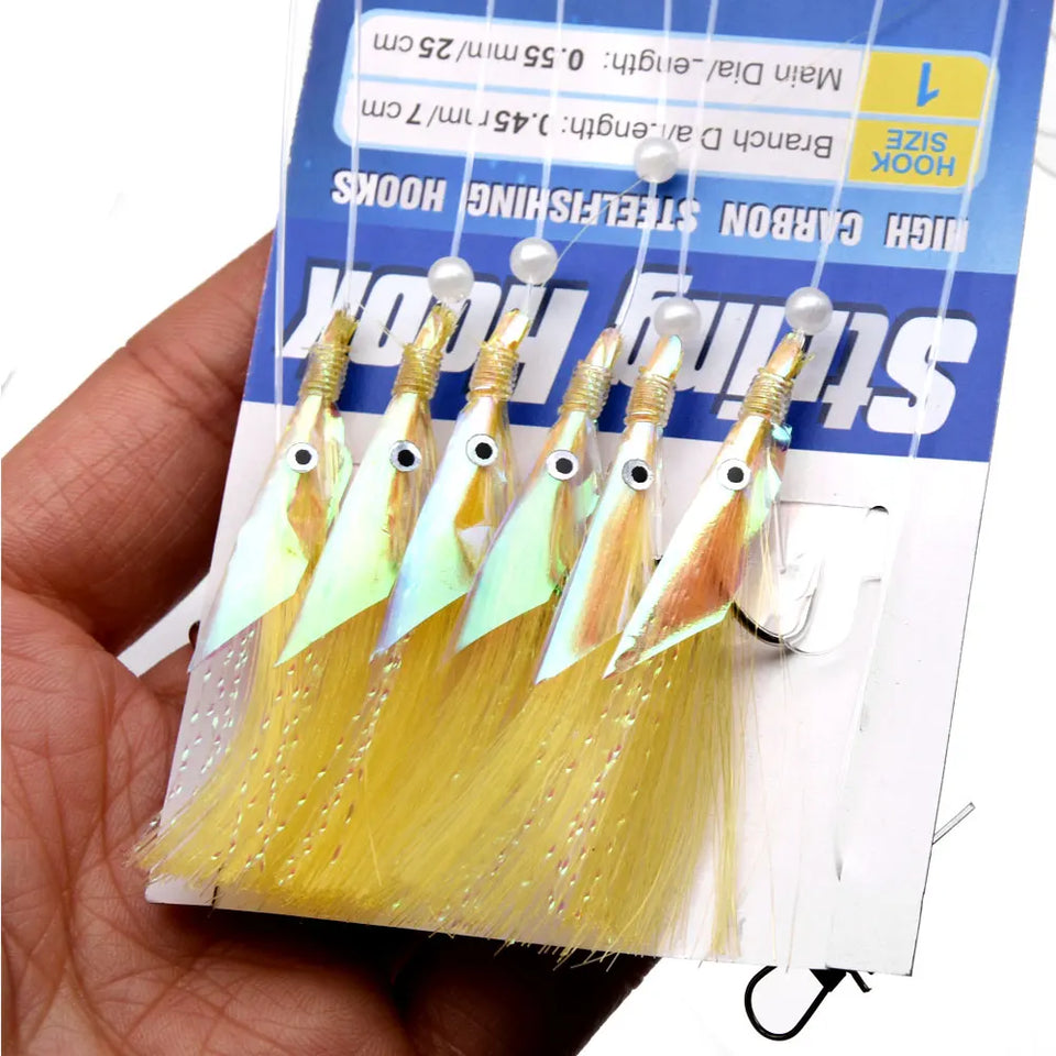 JYJ pack artificial laser fish skin Spanish mackerel hook,fishing sabiki rig string hook for sea fishing