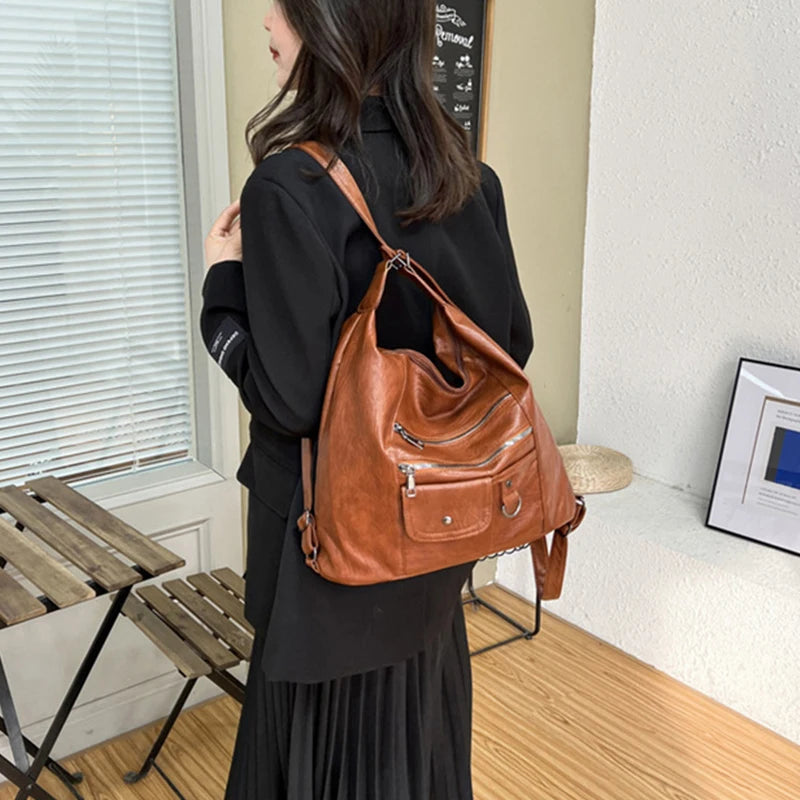Street Retro Fashion Trend Women's Shoulder Crossbody Bag Zipper Large Capacity Travel Purse and Handbag Casual Backpack