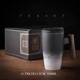 Luxury Retro Tea Cup Ceramic Mug Large Capacity Office Filter Black Water Cup with Cover Mugs Wooden Handle Cups Gift Ideas Box