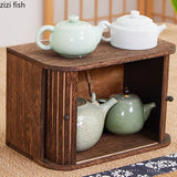 Solid Wood Storage Box Dustproof Display Rack Rolling Shutter Door Tea Cup Storage Rack Cabinet Organizer Desktop Shelf