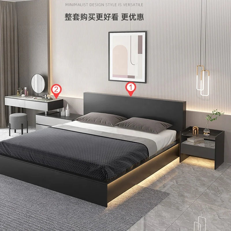 Modern Simple Bedroom Furniture Wooden Glass Bedside Table Storage Side Cabinet
