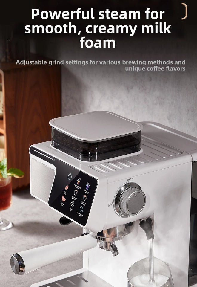 2-in-1 Cold & Hot Coffee Maker with Built-in Grinder & Milk Frother | Compact Espresso Machine for Home, Office & Small Cafés