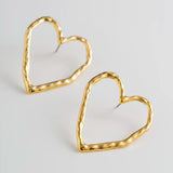 Salircon Simple Irregular Hollow Love Heart Stud Earrings for Women New Gold Color Piercing Earrings Lady Party Ear Jewelry