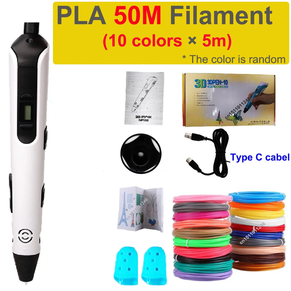 New 3D Printing Pen LCD Display Screen 1.75mm ABS/PLA 0.7mm Diameter Material Kids DIY Drawing Pen Christmas Birthday Gifts