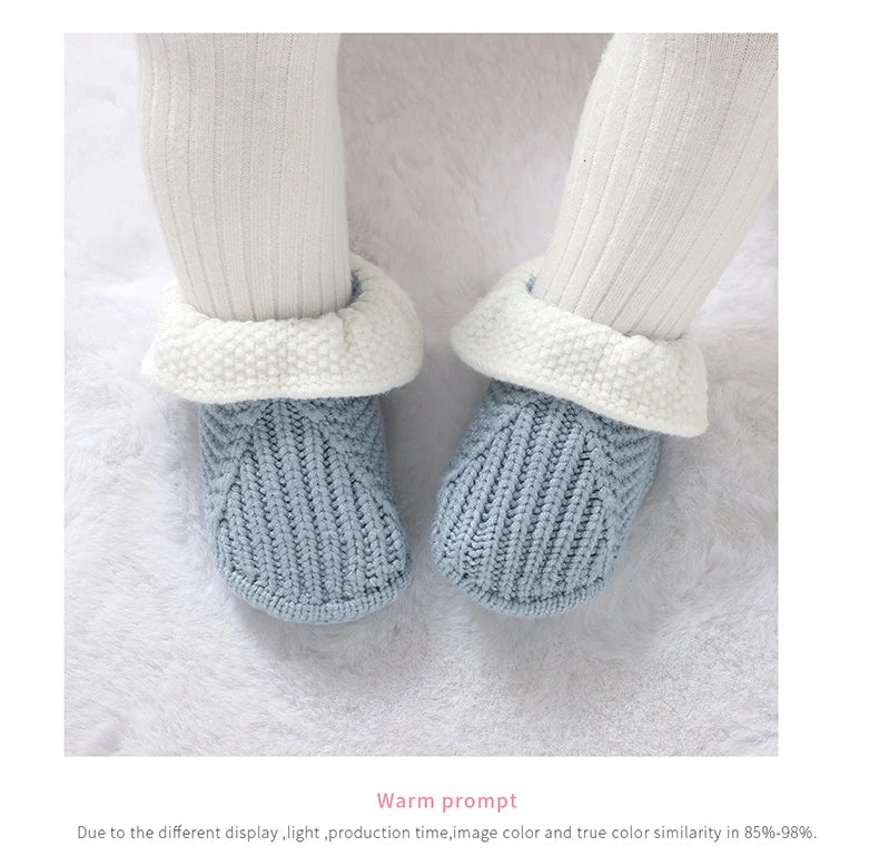 Newborn Baby Shoes Knitted Infant Boy Girl Footwear 0-18M Fashion Patchwork Ruffles Children Bed Walk Boots Warm Shallow Autumn