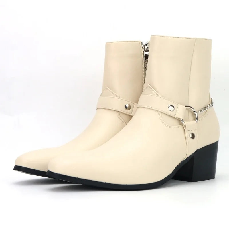 Fashion Men's Boots Designer Mid-Calf High Heel Boot 2025New Chelsea Boots Luxury Leather Boots for Men Big Size47 Botas Hombre