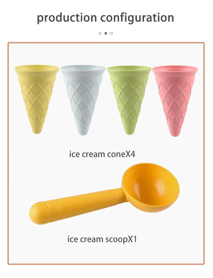 Children Play House Toy Beach Ice Cream Tube Digging Spoon Set Material of wheat straw  Ice Cream Cup Beach Toy