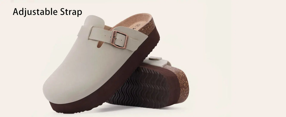 Gacimy Women Fashion Thick Sole Leather Clogs Slippers Classic Women's Mules Cork Clogs Slipper Outdoor Deep Heels Shoes Sandal