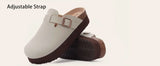 Gacimy Women Fashion Thick Sole Leather Clogs Slippers Classic Women's Mules Cork Clogs Slipper Outdoor Deep Heels Shoes Sandal