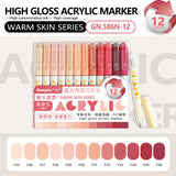 GuangNa 12 Colors/box Direct Liquid Hardhead High-gloss Acrylic Marker, for Student Notebook Writing, DIY Painting Graffiti