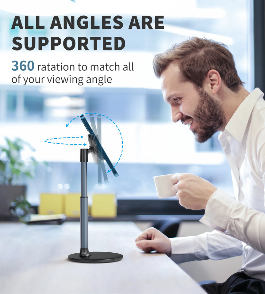 Magnetic Desk Phone Stand for iPhone16 15 14 13/12 - Phone Holder Dock with 360°Rotation, Height&Tilt Adjustable for Office/Home