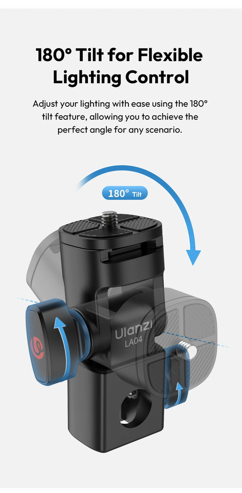 Ulanzi LA04 Univeral Light Stand Adapter with 1/4" Cold Shoe Mount for Phone Stand DSLR Camera LED Light 180° Tilt for Lighting