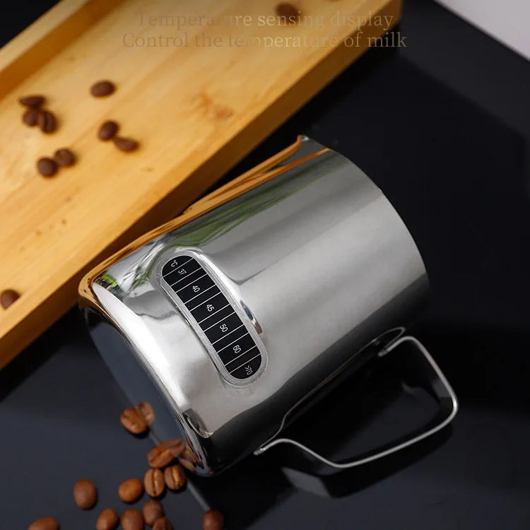 350/600ml Stainless Steel Coffee Latte Art Cylinder with Temperature Sticker Latte Art Cup Milk Frother Milk Cylinder 20oz