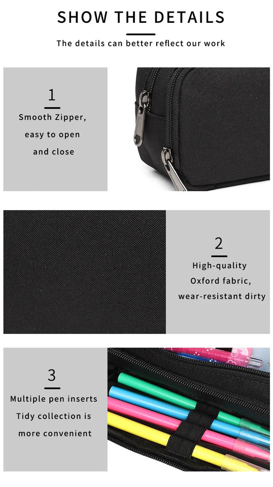 Pencil Case Large Space Storage 2 Compartment Pouch Double Side Opened Student Stationery Pen Bag Desk Organizer School Supplies