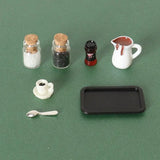 Handcrafted 7Pcs Miniature Dollhouse Coffee Cup Scene Model with Tray Plate, Perfect for Desktop Decoration