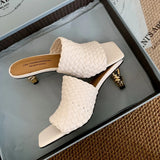 Summer Sandals Women Concise Style Slippers Weave Sandals for Girls Sexy Kitten Heel Elegant Dress Party Wedding  Sandalias