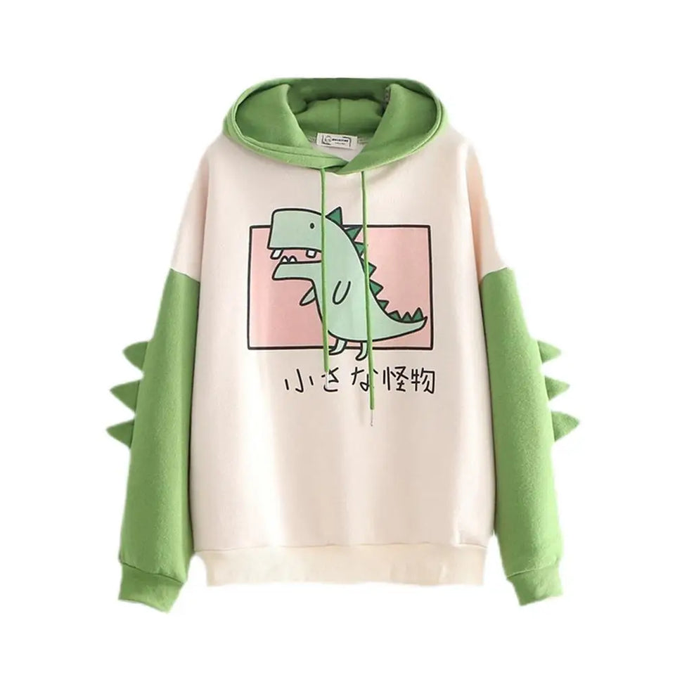 Winter Cute Dinosaur Cartoon Hoodie Women Fashion Sweatshirt Casual Print Long Sleeve Korean Style Splice Tops Kawaii Clothes