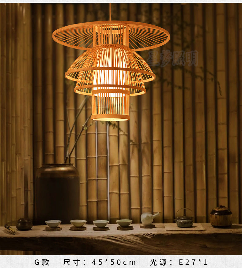 Bamboo Artwork Chandelier Lantern Tea Room Restaurant Restaurant Hot Pot Restaurant Japanese Style Retro Zen