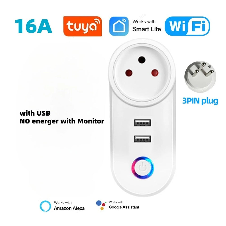 16A Israel Smart Plug WIFI Socket Bluetooth USB ISR IL Outlet-Voice Timer Remote-Tuya/Alexa/IFTTT/ Life Home Automatio
