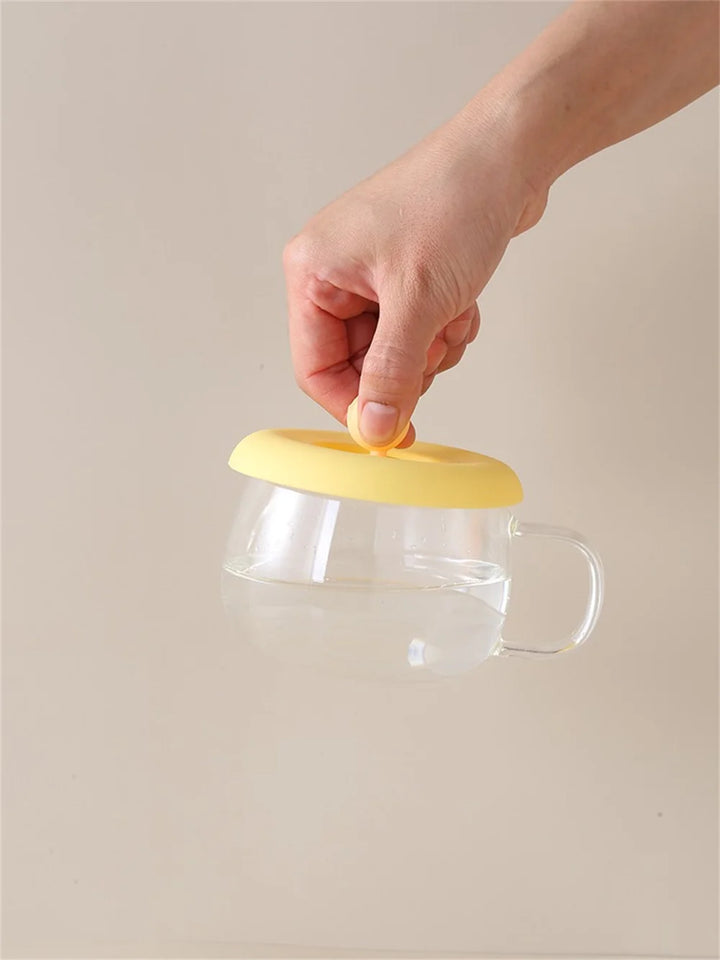 Cup Cover Non-toxic Silicone Round Universal Water Cup Lid Anti-dust Coffee Mug Sealed Cap With Spoon Holder Heat-Resistant Lid