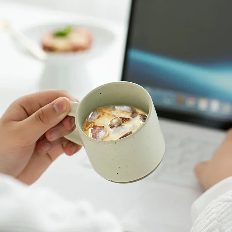 Speckled Ceramic Coffee Mug Modern White Frosted Design with Handle Unglazed Base Custom Small for Cafe