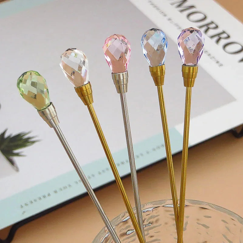Crystal Spoon Set Long Handle Teaspoon 430 Stainless Steel Diamond Ice Spoon Perfect for Dessert Ice Cream Coffee Cocktail커피