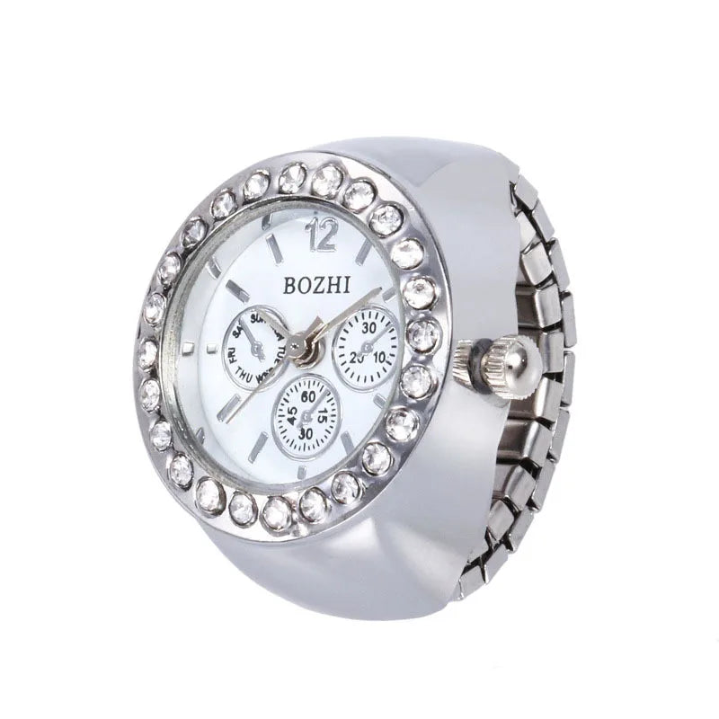 Rhinestone Mini Unisex Fashion Finger Watch Retro Roman Quartz Watch Rings for Women Men Elastic Strap Alloy Watches Jewelry
