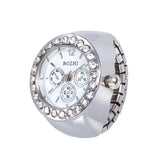 Rhinestone Mini Unisex Fashion Finger Watch Retro Roman Quartz Watch Rings for Women Men Elastic Strap Alloy Watches Jewelry