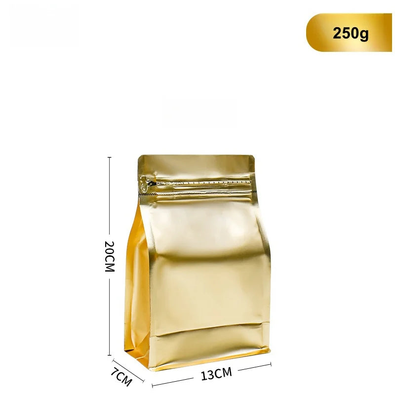StoBag 50pcs 250g Coffee Beans Packaging Bag with Valve Aluminum Foil Heat Sealing for Powder Tea Nuts Storage Reusable Pouch