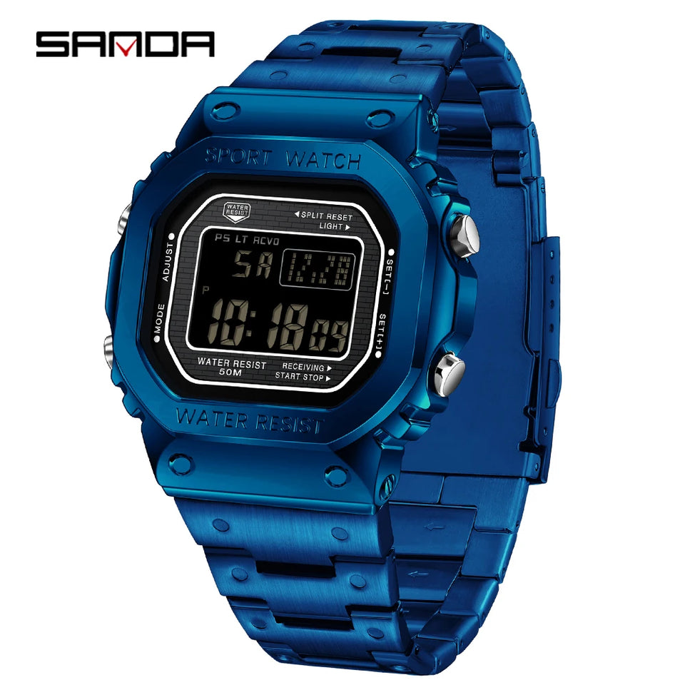 SANDA 2162 Men's Electronic Digital Watch Countdown LED Electronic Night Light Sports Waterproof Men's Electronic Watch