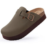 Gacimy Women Fashion Thick Sole Leather Clogs Slippers Classic Women's Mules Cork Clogs Slipper Outdoor Deep Heels Shoes Sandal
