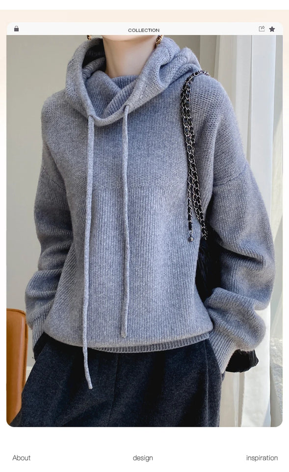 100% Australia Wool Women's Hooded Sweater Long Sleeve Pullovers New Arrivals Knitted Jumper Cashmere New In Sweatshirts Fashion