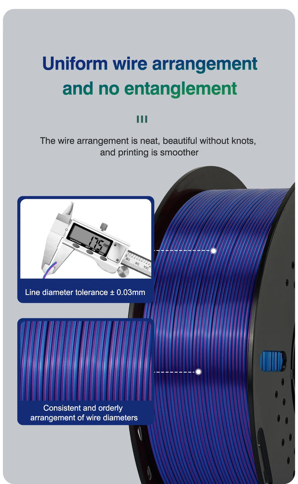 KINGROON Dual-color Silk PLA Filament 1.75mm 2 Color Coextrusion Glossy 3D Printer Filament PLA, 3kg/pack 1kg each spool