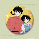 COOL Ranma 1 2 Reflective Pin Tinplate Round Brooch Cartoon Cosplay Badges for Bag Hat Toys Gifts