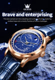 OLEVS 9923 Moon Phase Automatic Mechanical Watches for Man Fashion Leather Strap Waterproof Starry Sky Blue Luxury Men's Watches
