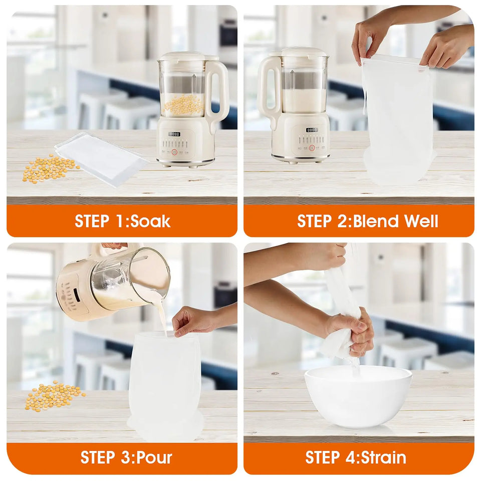 4 Pcs Nylon Nut Milk  Bag 100 Mesh Cheese Cloth Reusable Food Strainer Cold Brew Filter for Straining Juice Coffee Yogurt Tea