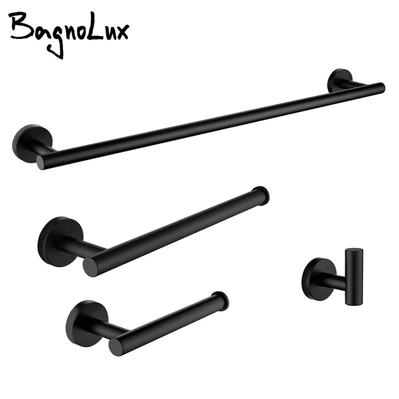 Bathroom Accessories Hardware Set Kit Towel Bar Wall Mount Matt Black Toilet Paper Holder Hand Robe Hook Hanger Stainless Steel