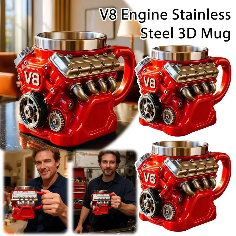 V8 Engine Coffee Mug, Retro V6 Engine Coffee Mug, Personalized Stainless Steel Wall Insulation Mug Xmas New Year Gifts for Mens