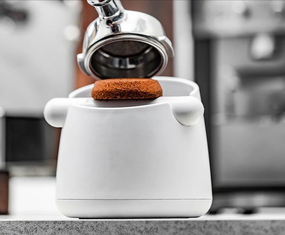 White Coffee Knock Box with Rubber Knock Bar 800ML Black Espresso Grounds Container Anti Slip Coffee Grind Waste Dump Bin