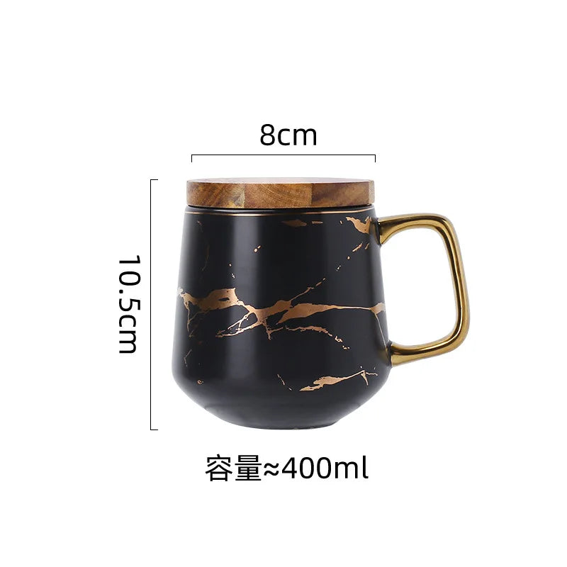 Nordic Marble Textured Ceramic Coffee Cup Creative Office Home Mug with Lid Couple Afternoon Tea Coffee Cup Set Holiday Gift