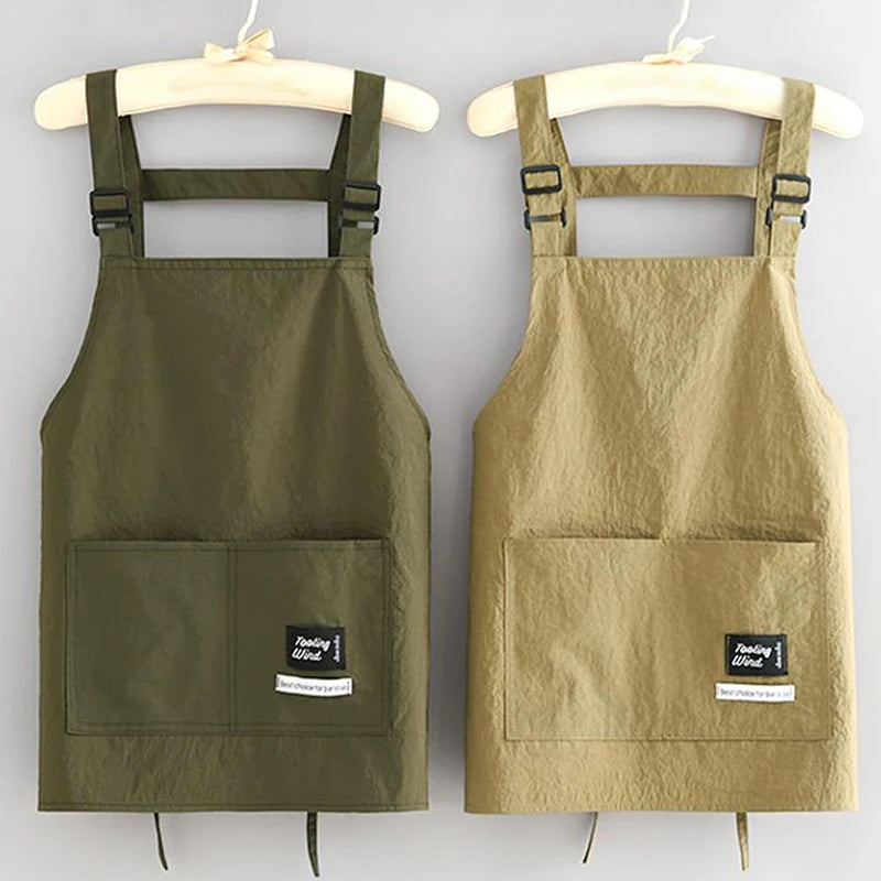 【Peace】Household Canvas Apron Oil-proof Can Wipe Hands Kitchen CookingMen Women Adult With Tool Pocket Fashion Coffee Over Apron