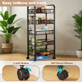 5-Tier Rolling Storage Organizer, Mobile Utility Cart, Kitchen Cart With Wheels, Storage Shelves Multifunctional Storage Cart