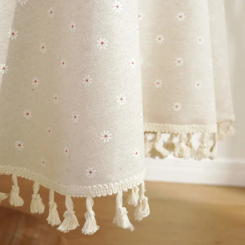 Cotton Linen Nodic Pastoral Black Peonies Black Tassel 150cm Round Tablecloth for Coffee Tables Table Cover Round Table Cloth